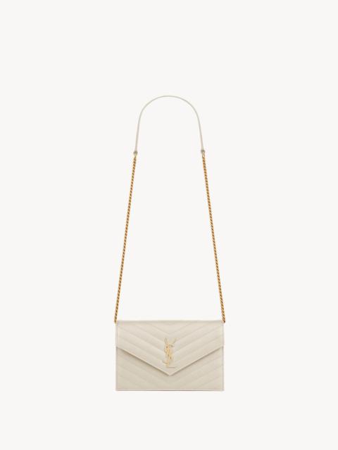 SAINT LAURENT CASSANDRE ENVELOPE CHAIN WALLET IN GRAIN DE POUDRE LEATHER