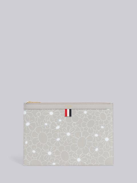 Thom Browne Light Grey 3d Floral Print Pebble Grain Leather Small Document Holder