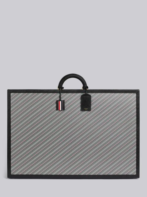 Thom Browne Medium Grey Monogram Coated Canvas Leather Frame Hard Sided Suitcase