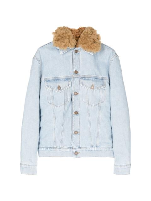 fur-collared denim jacket