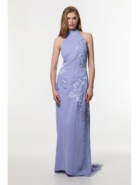 KAREN MILLEN Petite Applique And Lace Georgette Woven Halter Maxi Dress
