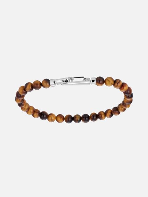 Montblanc Tiger's Eye Beaded Bracelet with Carabiner Closure in Stainless Steel