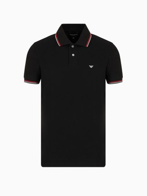 Slim-fit stretch piqué polo shirt with micro eagle