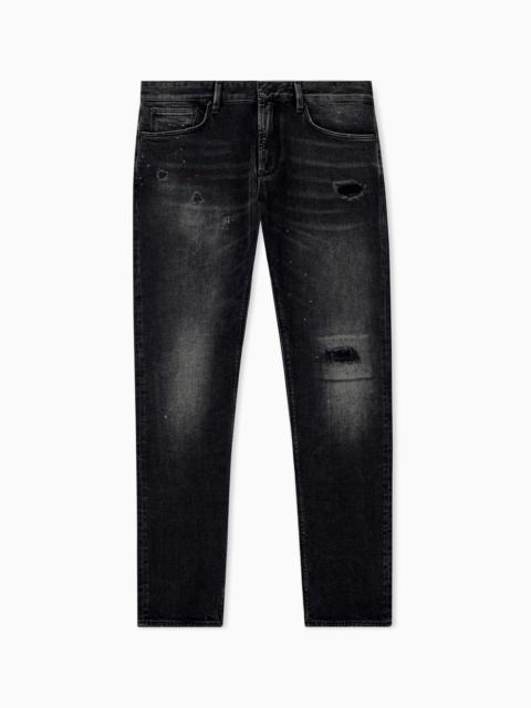 EMPORIO ARMANI FIVE-POCKET JEANS SLIM FIT DISTRESSED WITH PAINT SPLATTERS