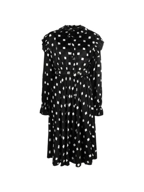 ruffle spot-print midi dress