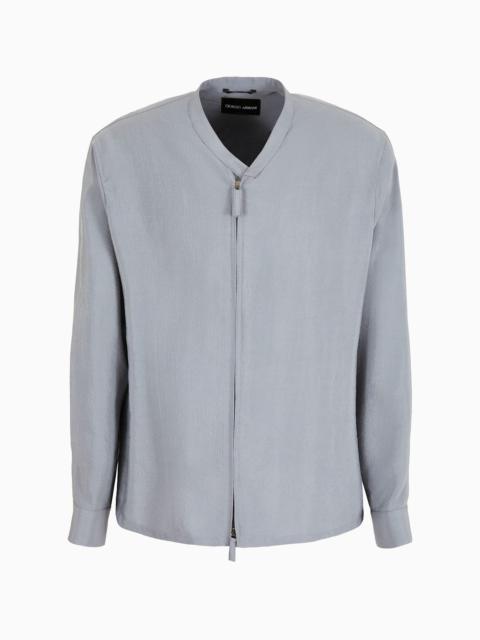 GIORGIO ARMANI Silk-blend twill zip-up shirt