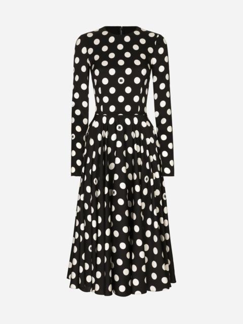 Charmeuse calf-length circle-skirt dress with polka-dot print