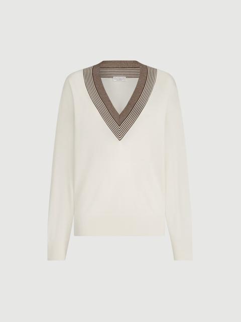 Brunello Cucinelli Cashmere and silk lightweight sweater with sparkling neckline