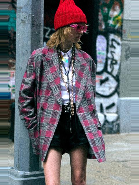 R13 DOUBLE-BREASTED PEAK LAPEL RAGGED BLAZER