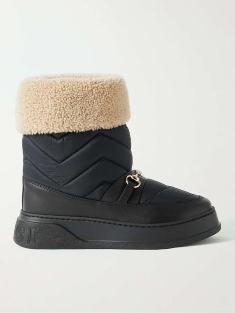 GUCCI Horsebit Shearling-Trimmed Quilted Nylon and Leather Boots