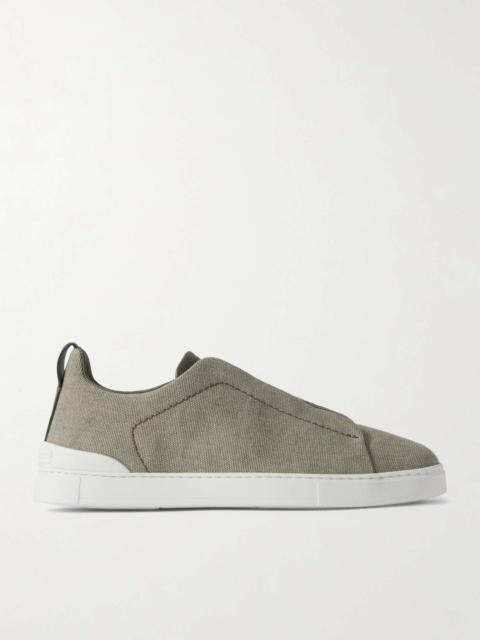 Leather-Trimmed Canvas Slip-On Sneakers