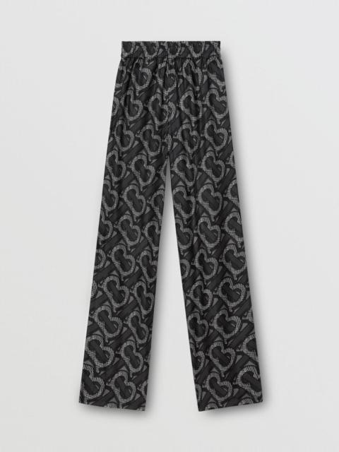 Burberry Monogram Print Silk Twill Wide-leg Trousers