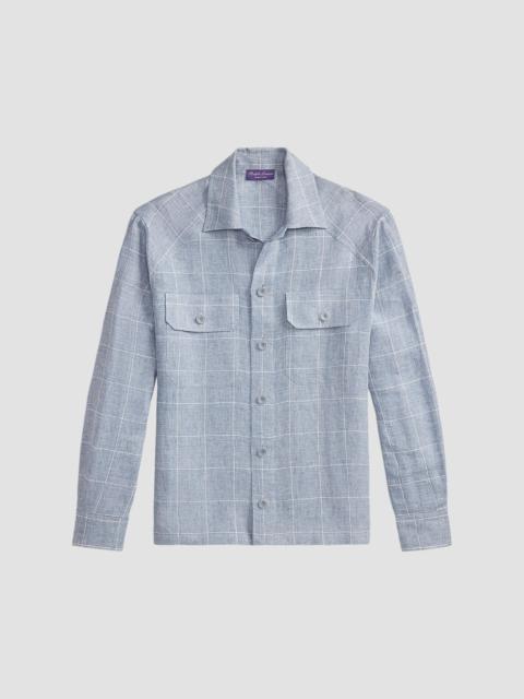 Ralph Lauren Men's Windowpane Glen Plaid Linen Sport Shirt - Blue Horizon