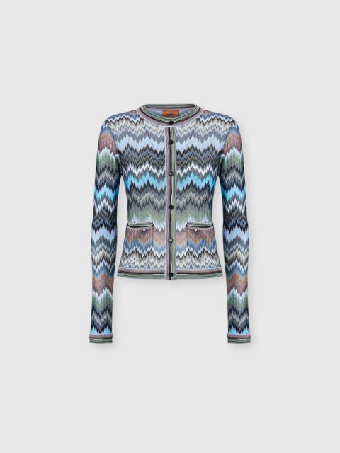 Missoni Snake-Pattern Viscose Chevron Cardigan with Patch Pockets