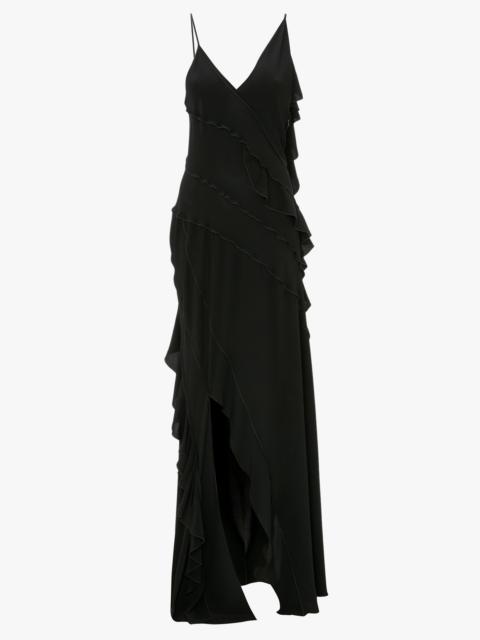 Exclusive Asymmetric Bias Frill Dress In Black
