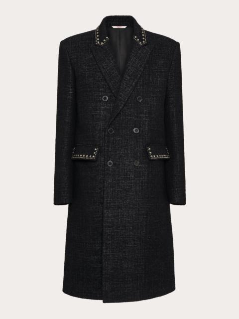 DOUBLE-BREASTED WOOL COAT WITH CABOCHONS