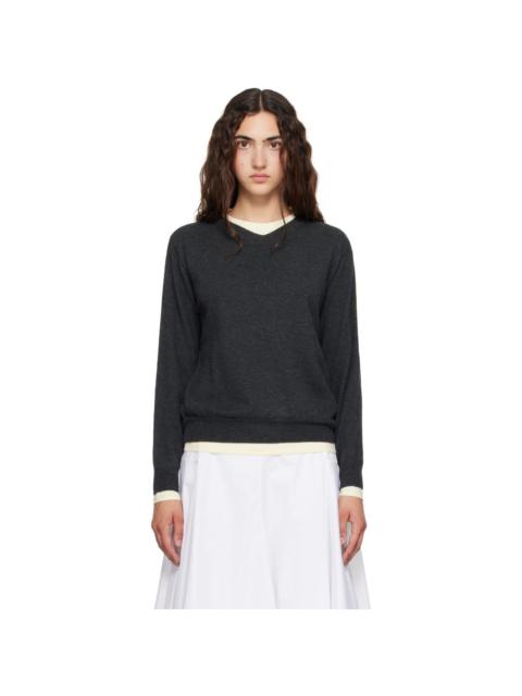 Tonywack Gray Superfine Wool Layered V-Neck Sweater