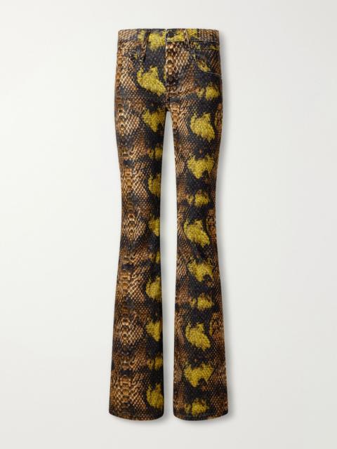R13 Overflow Boy snake-print stretch cotton-corduroy flared pants Multi