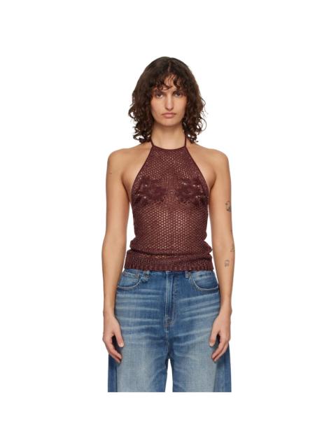 AMIRI Burgundy Floral Crochet Open Back Tank Top