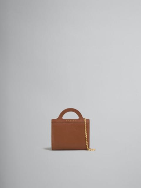 Marni BROWN LEATHER TROPICALIA WALLET WITH CHAIN STRAP