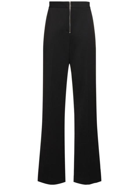 Wool blend straight pants w/ zip