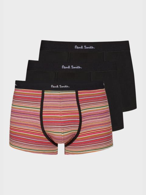 Organic-Cotton Black Mixed Stripe Boxer Briefs Three Pack