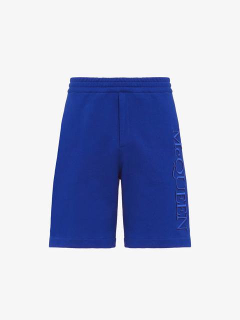 Alexander McQueen Men's Logo Embroidery Shorts in Galactic Blue