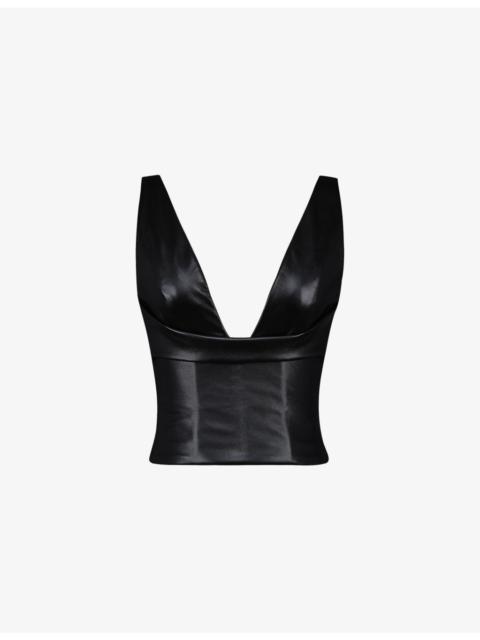 House of CB Catalina V-Neck Vegan-Leather Top