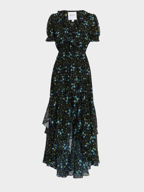 MISA Jodie Morning Glory Lattice High-Low Maxi Dress