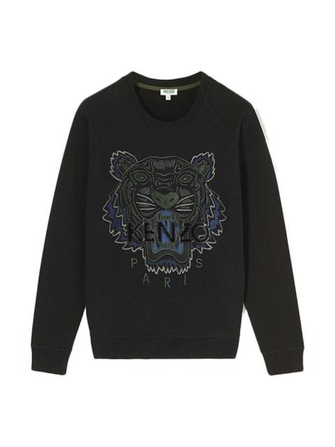 KENZO Cotton Embroidered Tiger Head Round Neck Long Sleeves Black F762SW7144XD-99