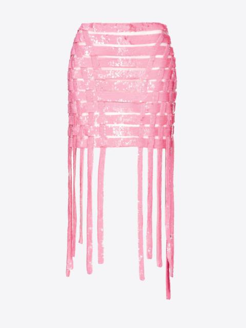 PINKO SEQUIN-LACE MINI SKIRT WITH FRINGING
