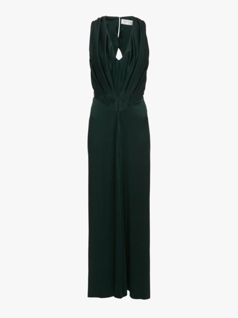 Victoria Beckham V-Neck Gathered Floor-Length In Seaweed