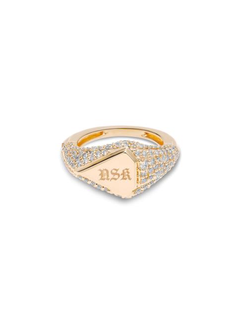 STONE AND STRAND Engraveable Pave Shield Signet Ring