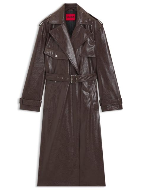 HUGO LONG-LENGTH RELAXED-FIT TRENCH COAT IN FAUX LEATHER