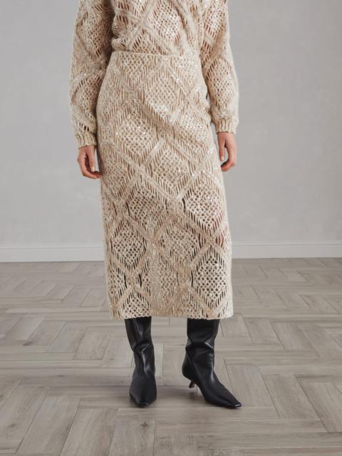 Brunello Cucinelli Wool and alpaca knit skirt with dazzling macro argyle embroidery