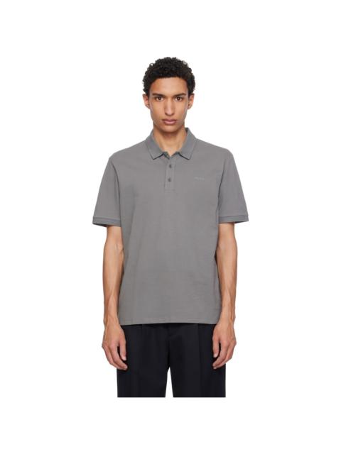 HUGO Gray Cotton Piqué Logo Polo