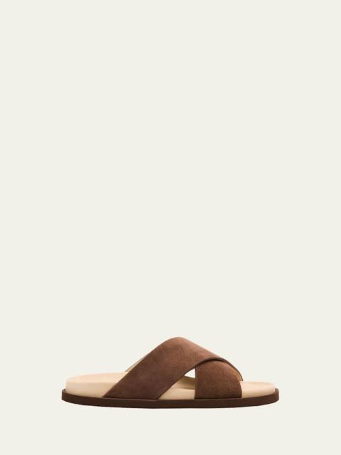 Brunello Cucinelli Men's Cross-Strap Suede Slides