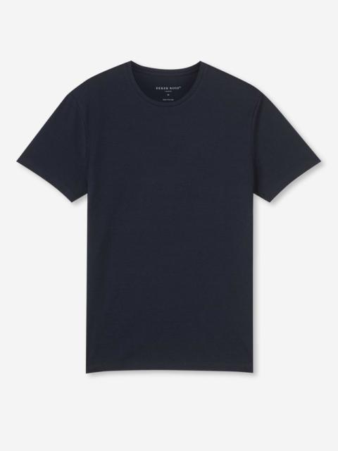 Derek Rose Men's T-Shirt Ramsay 2 Pique Cotton Tencel Navy