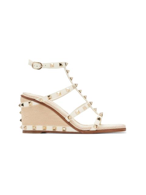 Valentino Off-White Cornely Embroidery Rockstud Wedge Sandals