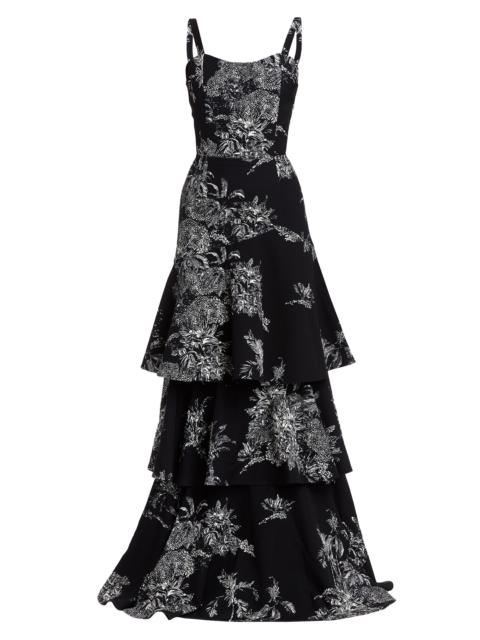 MESTIZA NEW YORK Women's Torero Ruffled Floral Gown - Black Ivory