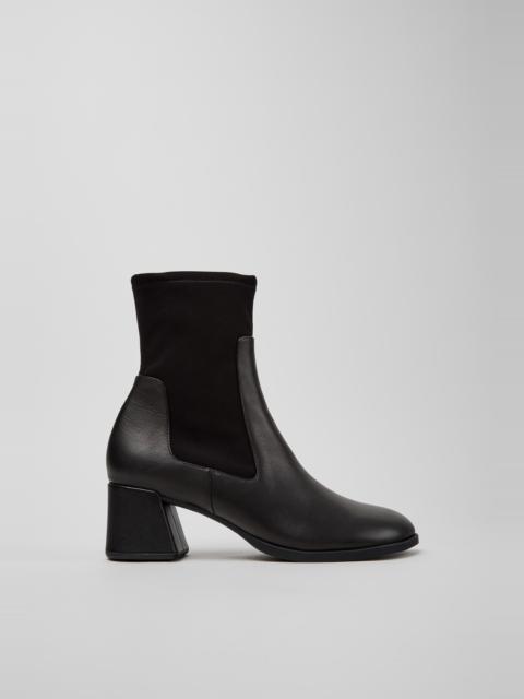 CAMPER Kora Black Leather and Textile Ankle Boots for Women.
