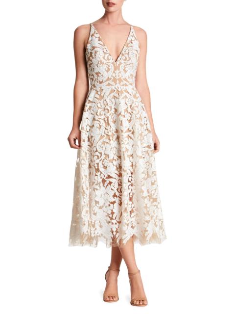Dress The Population Women's Blair Sleeveless Sequin Lace Midi Dress - White Nude
