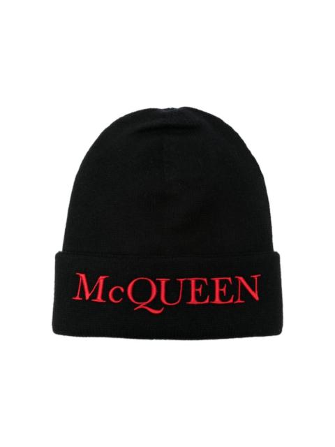 Alexander McQueen logo-embroidered cashmere beanie