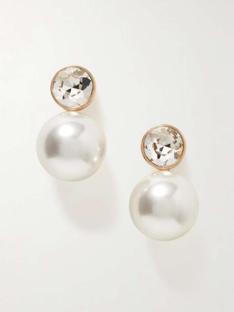 Gold-tone, faux pearl and crystal earrings Off-white