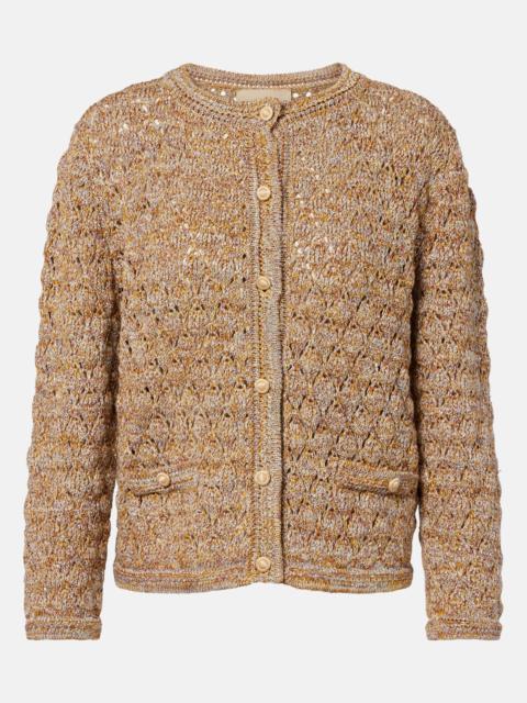 Valentino Open-knit linen-blend lamé cardigan