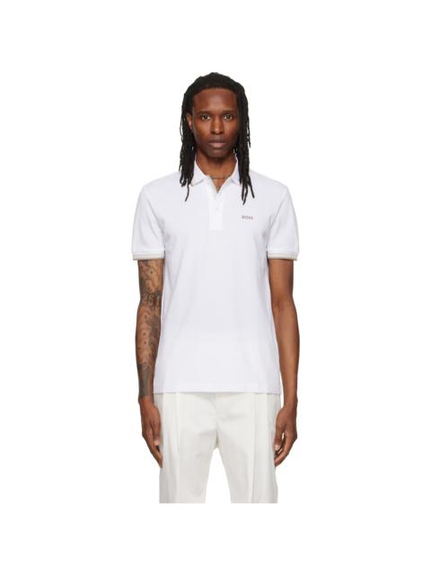 BOSS White Contrast-Tipped Cotton Piqué Polo