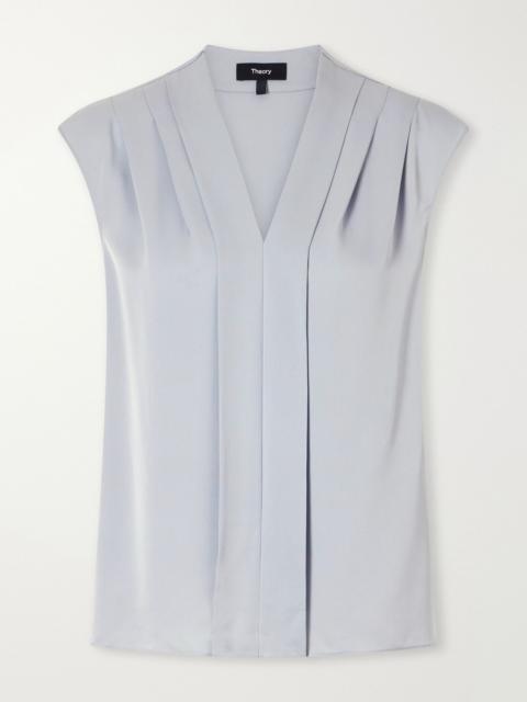 Theory Pleated silk-satin blouse Gray
