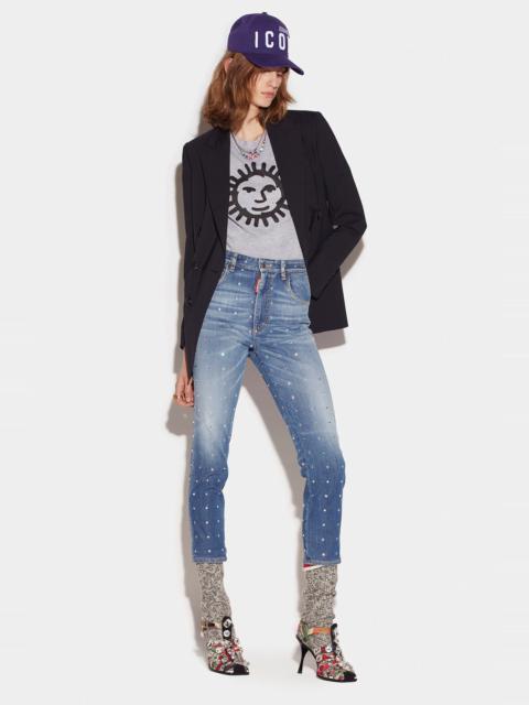 DSQUARED2 TWIGGY MEDIUM WASH HIGH WAIST CROPPED JEANS