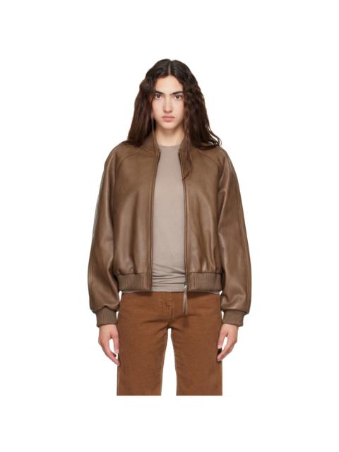NOTHING WRITTEN Khaki Roche Leather Bomber Jacket