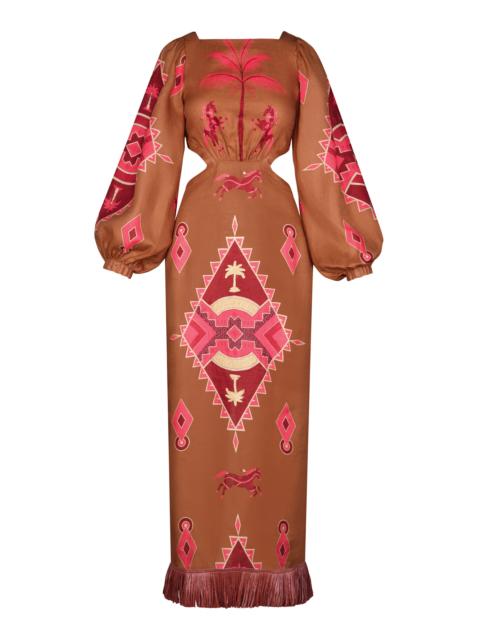 Johanna Ortiz Geometric Horizon Linen Maxi Dress multi